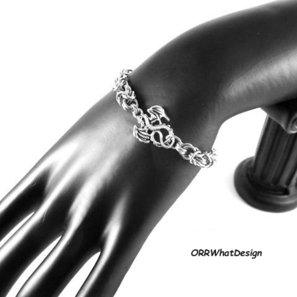 Dragon Bracelet Sturdy Steel Chains Link Mixed Medieval Fantasy Chainmail Fun